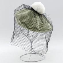 Load image into Gallery viewer, Elegant wool beret with mesh veil