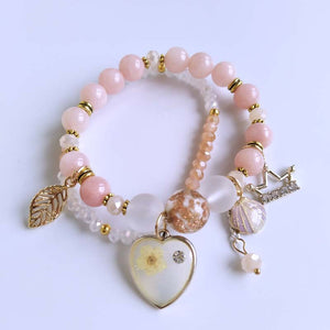 Pink Handmade Bead Bracelet with Heart Nice gift for girls and for women Christmas gift from Osurpri.com