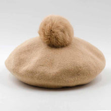 Load image into Gallery viewer, Women Wool Khaki Beret with Pom Pom