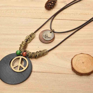Premium Wax Cord Peace Necklace Coffee Green Black 3 Options