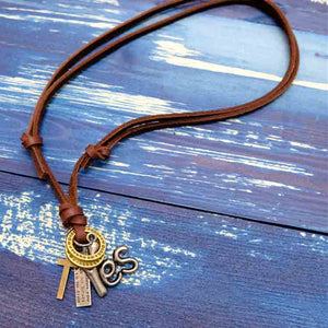 Real Leather Retro Style Yes No Pendant Necklace Brown Black