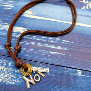Real Leather Retro Style Yes No Pendant Necklace Brown Black
