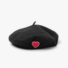 Load image into Gallery viewer, Embroidered Heart Wool Black Women Beret