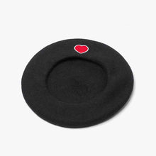 Load image into Gallery viewer, Embroidered Heart Women Wool Black Beret