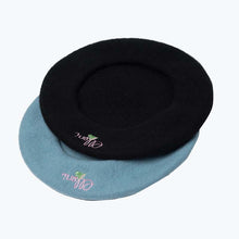 Load image into Gallery viewer, Embroidery Words Blue/Black Wool Beret