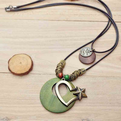 Classic Style Heart Pendant Necklace Green Black Coffee