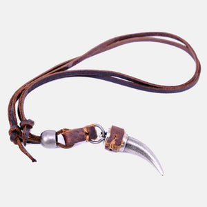 Real Leather Cord Retro Style Horn Pendant Necklace