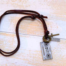 Load image into Gallery viewer, Real Leather Cord Retro Style Radio Pendant Necklace Black Brown