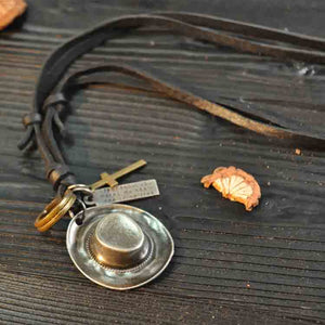 Real Leather Cord Retro Style Cowboy Pendant Necklace Black Brown