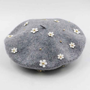 Flowers purple wool berets for women