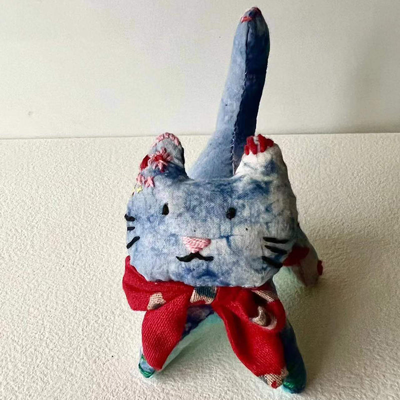 Handcrafed embroidery blue cat \