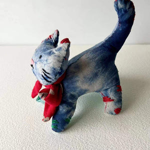 Blue Cat Traditional Handmade Embroidery Artwork Animal Handcrafted Home Decor Toy