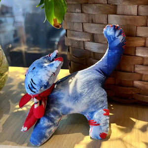 Blue Cat Traditional Handmade Embroidery Artwork Animal Handcrafted Home Decor Toy