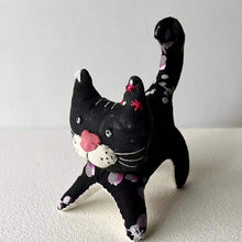 Load image into Gallery viewer, Black Cat with Pink Flower Traditional Handmade Embroidery Artwork Animal Handcrafted Home Decor Toy