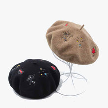 Load image into Gallery viewer, Embroidery Heart Plane Wool Beret 3 Colors