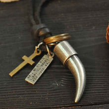 Load image into Gallery viewer, Real Leather Cord Horn Pendant Necklace Brown Black