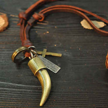 Load image into Gallery viewer, Real Leather Cord Horn Pendant Necklace Brown Black