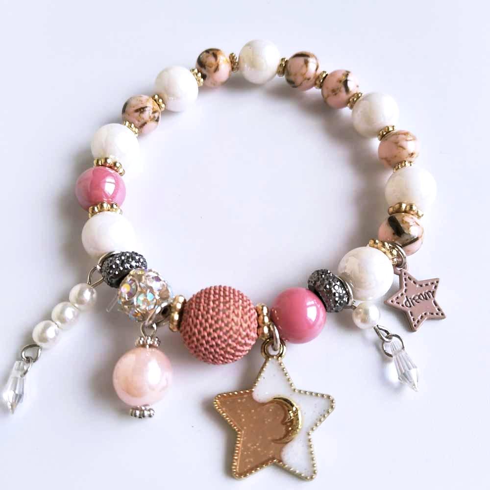 White and Pink Beaded Bracelet for women