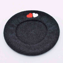 Load image into Gallery viewer, Wool Black Beret for Women with Embroidery Hearts