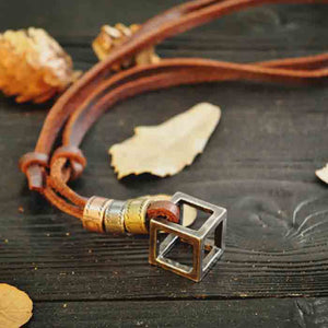 Real Leather Cord Geometry Pendant Necklace Brown Black