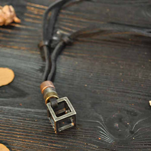 Real Leather Cord Geometry Pendant Necklace Brown Black