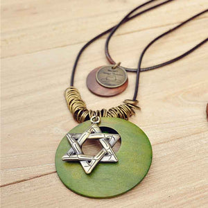 Old Style Hexagram Pendant Necklace  Coffee Green Black