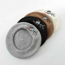 Load image into Gallery viewer, Comfy and soft wool beret hats for women with embroidery owls