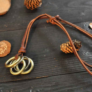 Classic Style Real Leather Cord Quintuple circles Pendant necklace for boys and girls