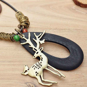 Classic Style Deer Pendant Necklace Black Green Coffee