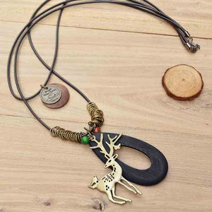 Classic Style Deer Pendant Necklace Black Green Coffee