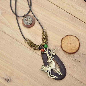 Classic Style Deer Pendant Necklace Black Green Coffee