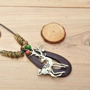 Classic Style Deer Pendant Necklace Black Green Coffee