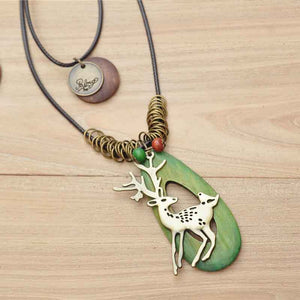 Classic Style Deer Pendant Necklace Black Green Coffee