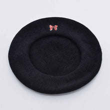 Load image into Gallery viewer, Embroidery Bow Wool Black Beret