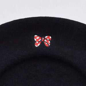 Embroidery Bow Wool Black Beret