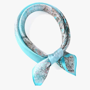 Fashionable Natural Print Blue Silk Bandana Women