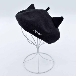 Wool black beret hat for girls