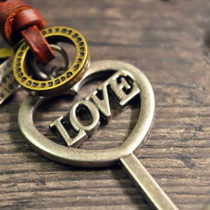 Retro Style Key Pendant LOVE YOU Necklace Golden Sliver
