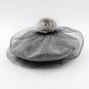 women mesh veil wool beret hats