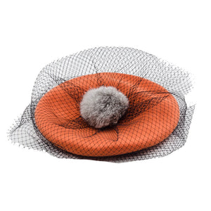Elegant Wool Beret with Mesh Veil 7 Colors