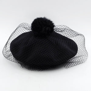 Wool black beret beanie hats