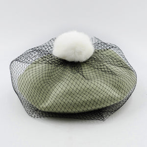 Elegant Wool Beret with Mesh Veil 7 Colors