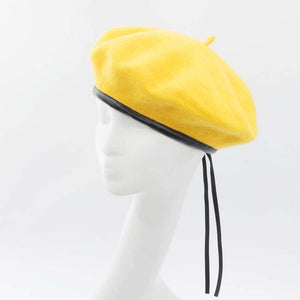 Women wool yellow beret hat 