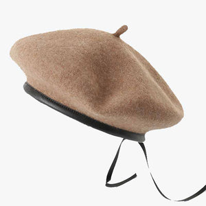 Wool brown beret hat for women