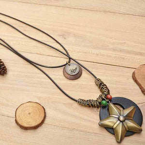 Premium Wax Cord Star Necklace Coffee Green Black 3 Options