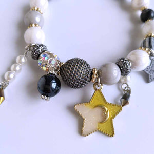 Yellow Star Dream White&Black Beaded Bracelet