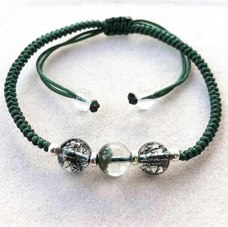 Fortunate Tourmaline Green Phantom Crystal Woven Bracelet Men&Women