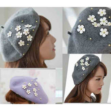 Load image into Gallery viewer, Cute flowers wool grey beret for women