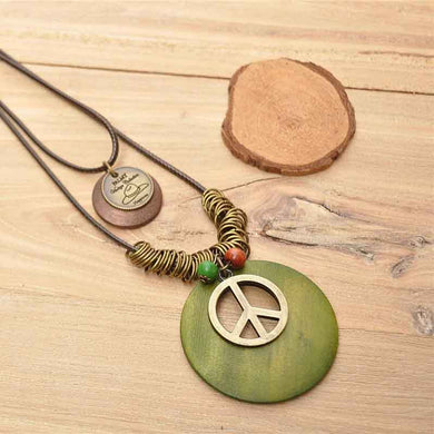 Premium Wax Cord Peace Necklace Coffee Green Black sweater chain Christmas gift