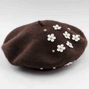 soft and comfy wool beret with flowers